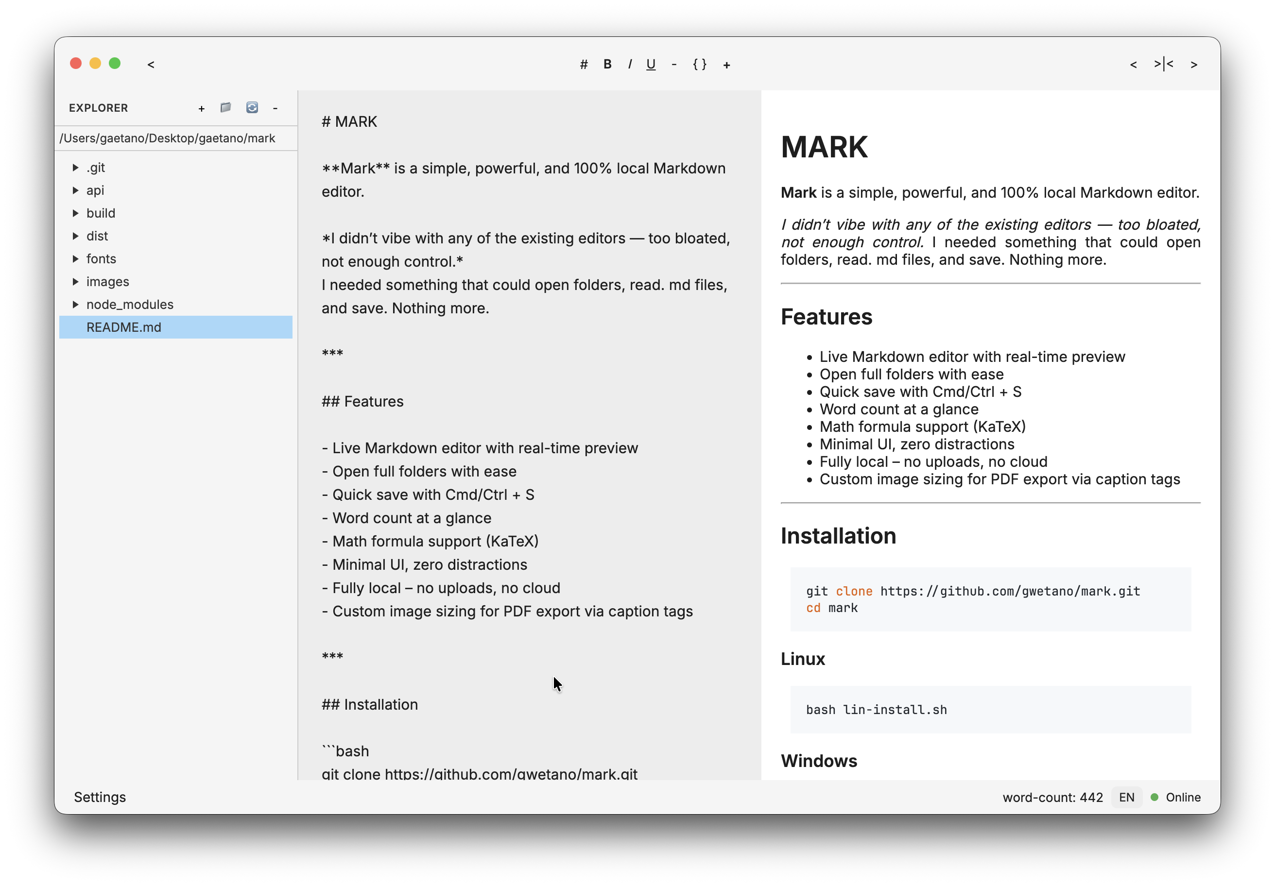 Mark Application Interface
